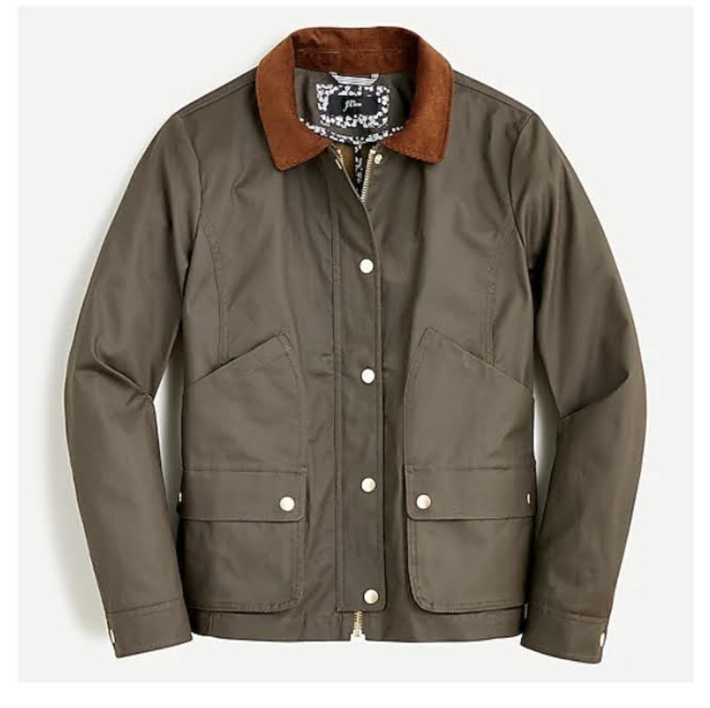 J.Crew Barn Jacket with Liberty floral print Mossy Brown
